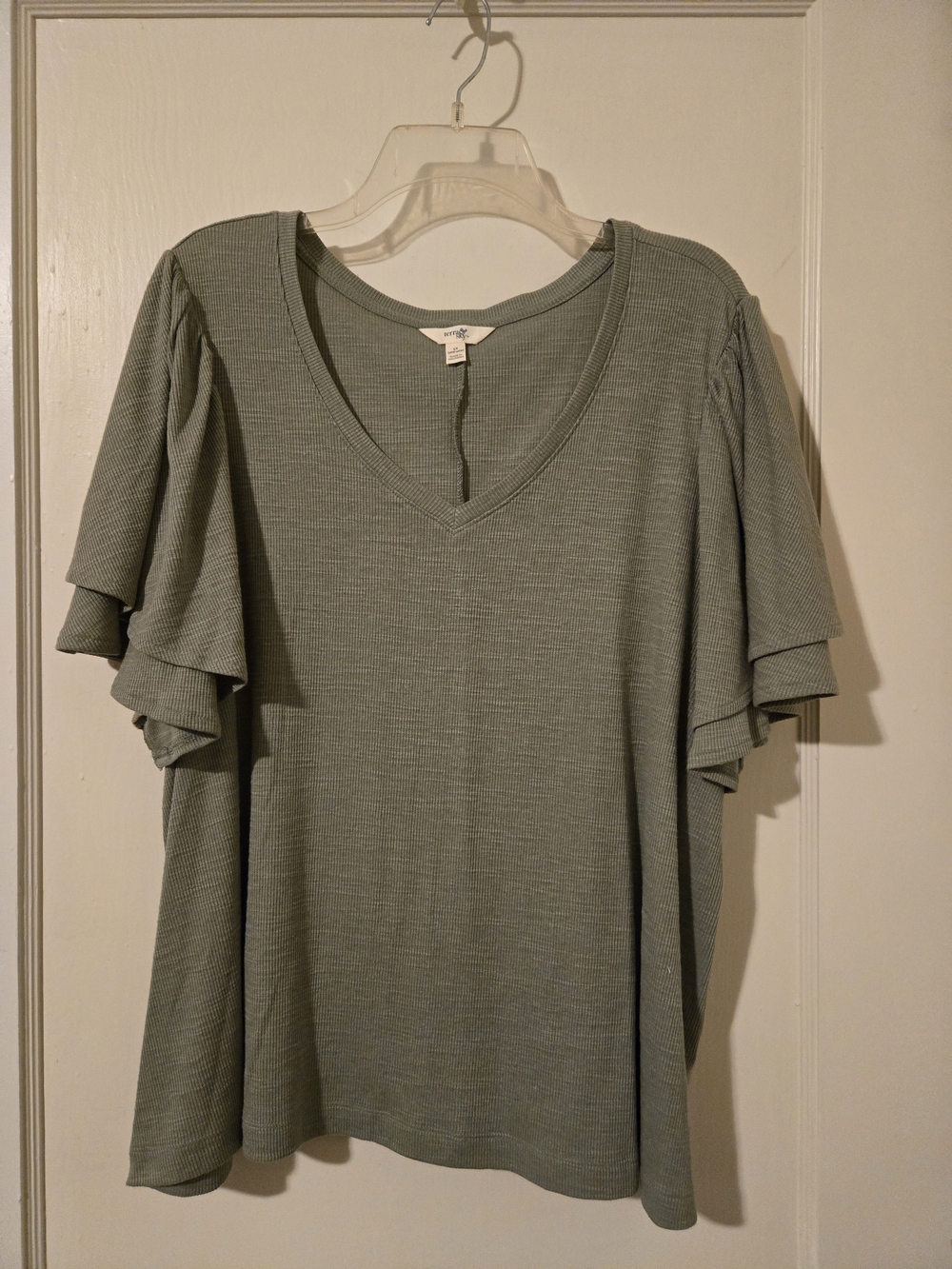 Terra & Sky Sage Green V-Neck Flutter Sleeve Top